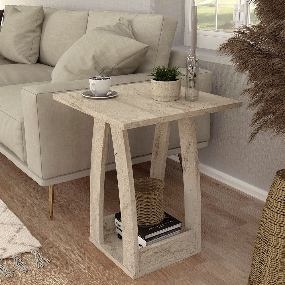 Τραπεζάκι Βοηθητικό - Κομοδίνο Deros Χρώμα Travertine 45x45x56