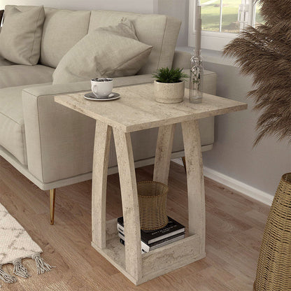 Τραπεζάκι Βοηθητικό - Κομοδίνο Deros Χρώμα Travertine 45x45x56