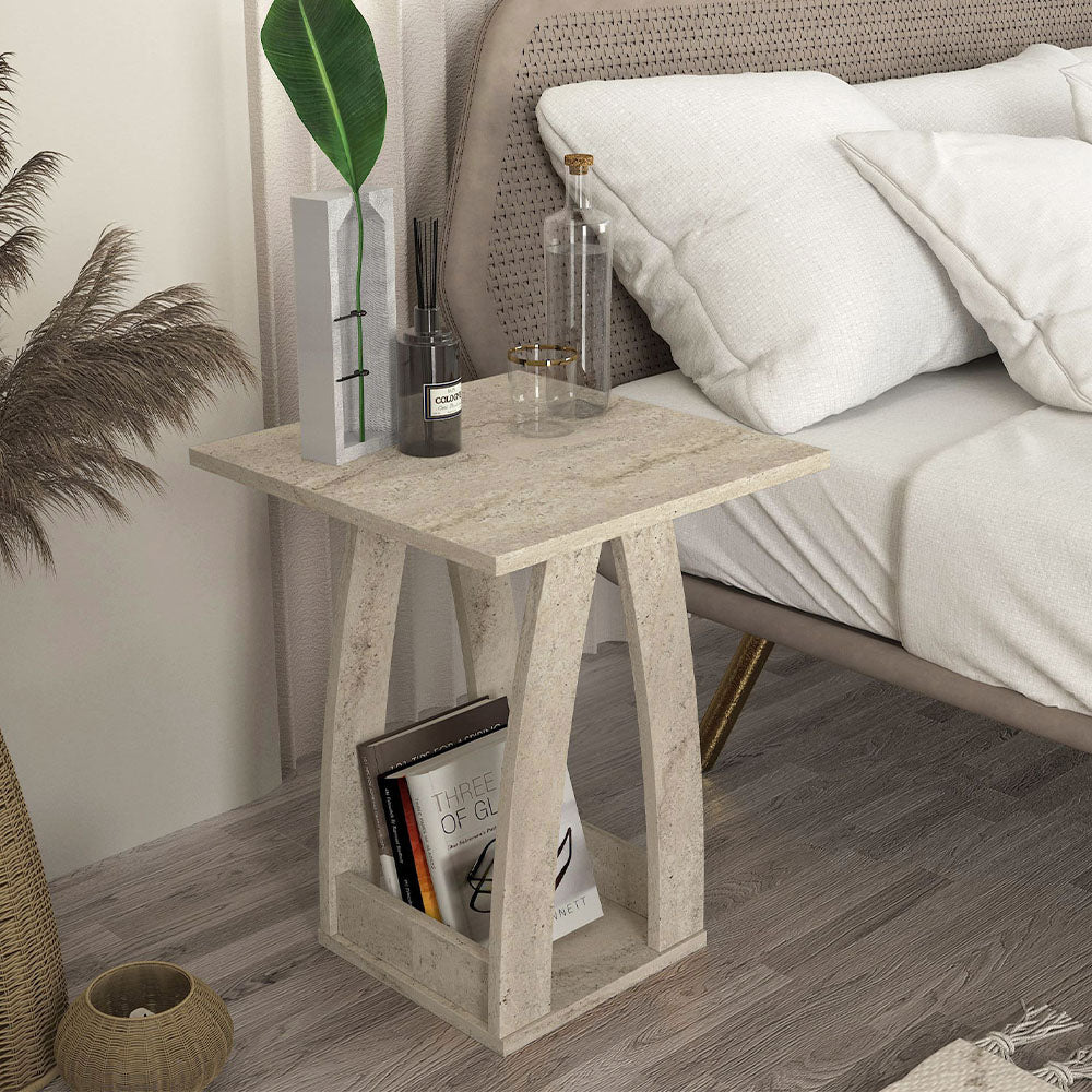 Τραπεζάκι Βοηθητικό - Κομοδίνο Deros Χρώμα Travertine 45x45x56