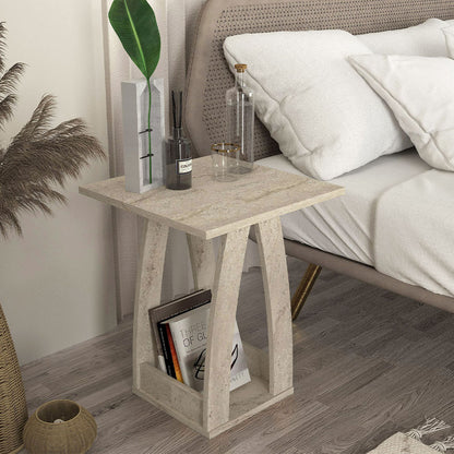 Τραπεζάκι Βοηθητικό - Κομοδίνο Deros Χρώμα Travertine 45x45x56