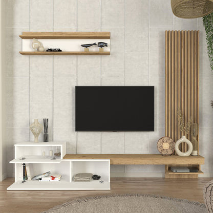 Σύνθεση Τηλεόρασης Dumont Χρώμα Λευκό - Sepet Oak 240x36,8x200