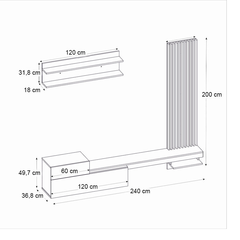 Σύνθεση Τηλεόρασης Dumont Χρώμα Λευκό - Sepet Oak 240x36,8x200