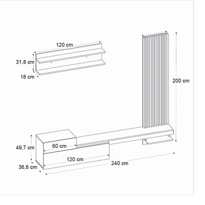 Σύνθεση Τηλεόρασης Dumont Χρώμα Λευκό - Sepet Oak 240x36,8x200