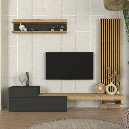 Σύνθεση Τηλεόρασης Dumont Χρώμα Ανθρακί - Sepet Oak 240x36,8x200