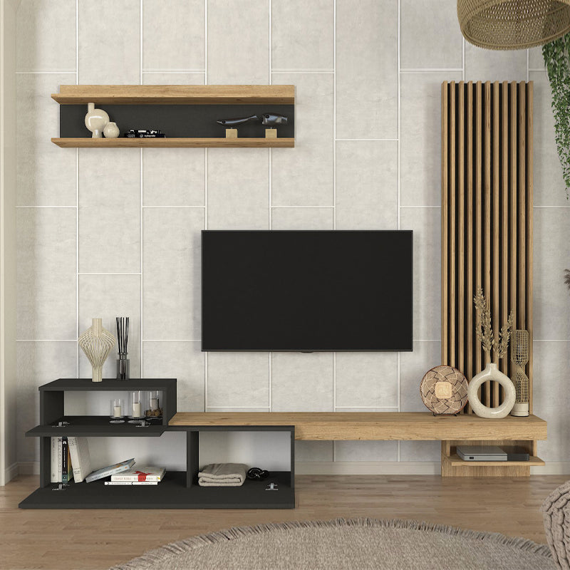 Σύνθεση Τηλεόρασης Dumont Χρώμα Ανθρακί - Sepet Oak 240x36,8x200