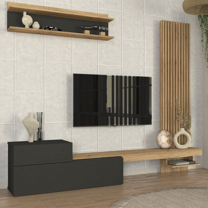 Σύνθεση Τηλεόρασης Dumont Χρώμα Ανθρακί - Sepet Oak 240x36,8x200