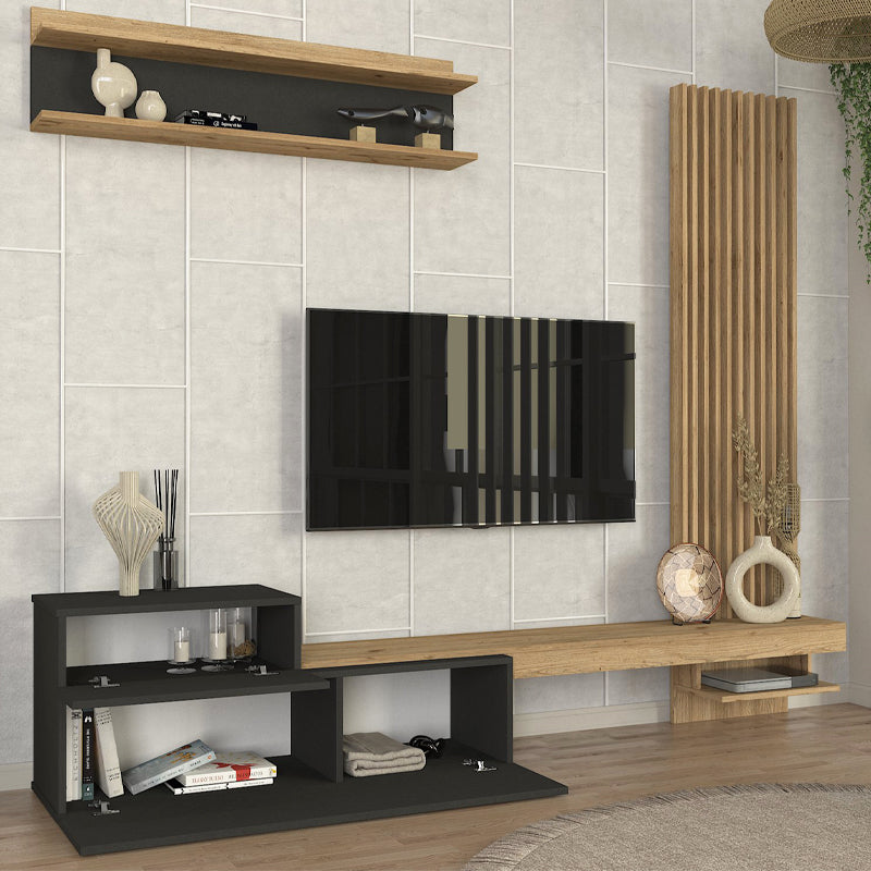 Σύνθεση Τηλεόρασης Dumont Χρώμα Ανθρακί - Sepet Oak 240x36,8x200