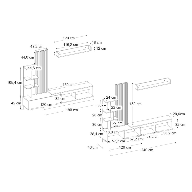 Σύνθεση Τηλεόρασης Vermont Χρώμα Λευκό - Sepet Oak 240x40x192