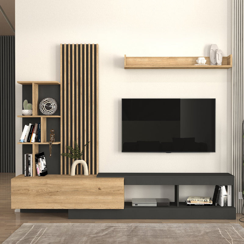 Σύνθεση Τηλεόρασης Vermont Χρώμα Ανθρακί - Sepet Oak 240x40x192