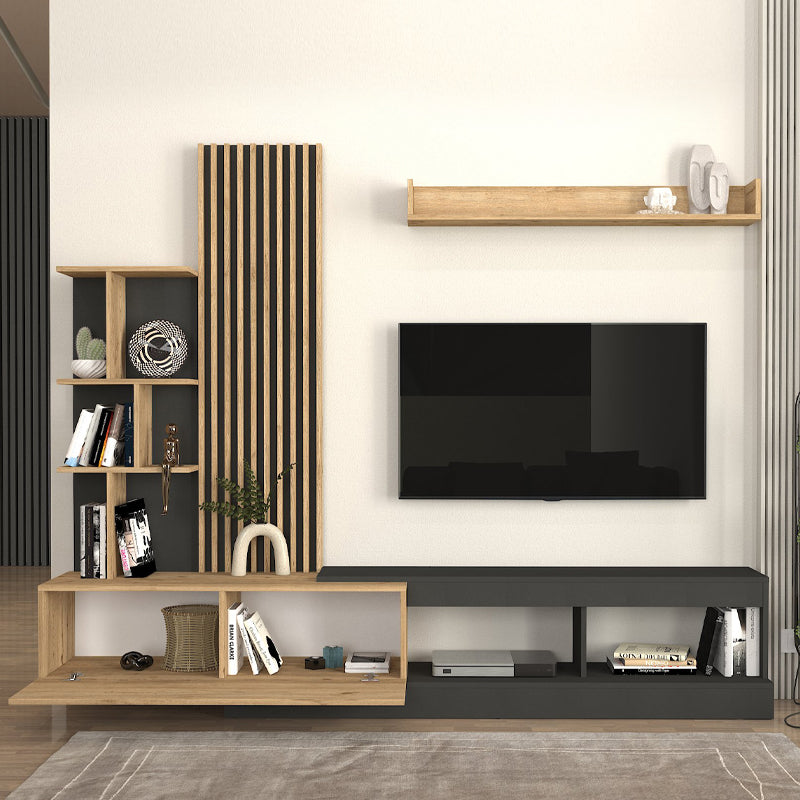 Σύνθεση Τηλεόρασης Vermont Χρώμα Ανθρακί - Sepet Oak 240x40x192