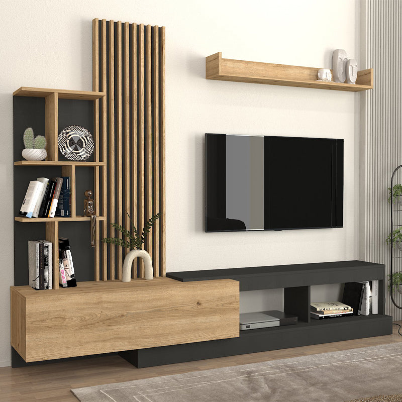 Σύνθεση Τηλεόρασης Vermont Χρώμα Ανθρακί - Sepet Oak 240x40x192