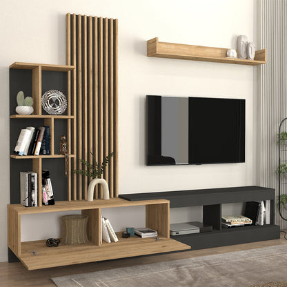 Σύνθεση Τηλεόρασης Vermont Χρώμα Ανθρακί - Sepet Oak 240x40x192