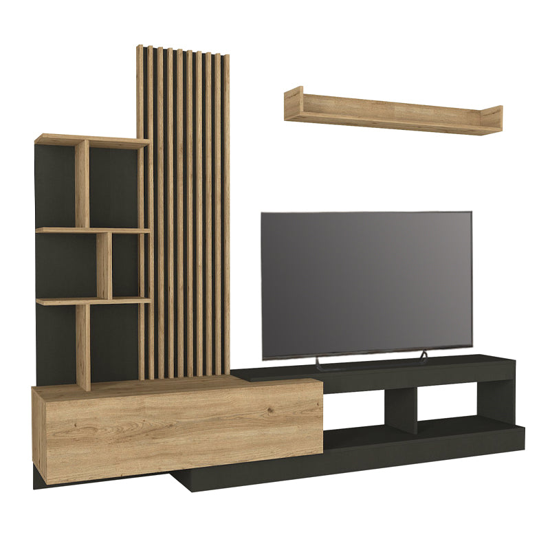 Σύνθεση Τηλεόρασης Vermont Χρώμα Ανθρακί - Sepet Oak 240x40x192