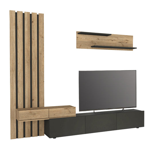 Σύνθεση Τηλεόρασης Rosaline Χρώμα Ανθρακί - Sepet Oak 233x31,3x196,8