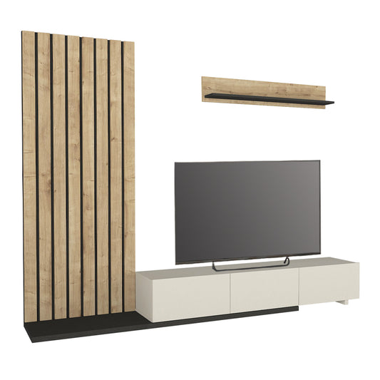 Σύνθεση Τηλεόρασης Nagini Χρώμα Ivory - Sapphire Oak - Ανθρακί 260x39,4x203,6
