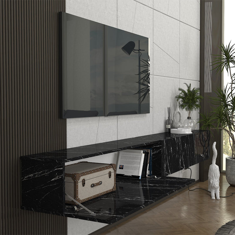 Έπιπλο Τηλεόρασης Επιτοίχιο Espanse Χρώμα Μαύρο Εφέ Μαρμάρου 241,8x31,7x30