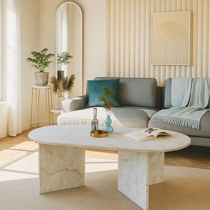 Τραπεζάκι Σαλονιού Cortado Χρώμα Λευκό Εφέ Μαρμάρου 120x60x39,6