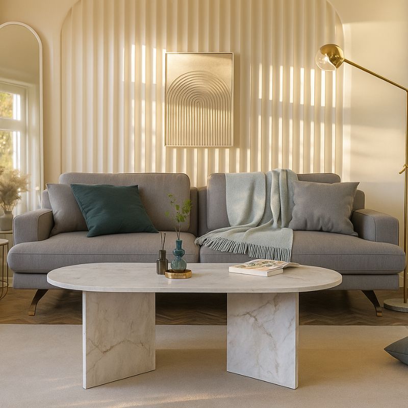 Τραπεζάκι Σαλονιού Cortado Χρώμα Λευκό Εφέ Μαρμάρου 120x60x39,6