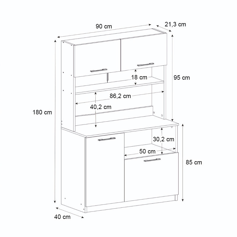Έπιπλο Κουζίνας Tuco 2 Χρώμα Λευκό 90x40x180