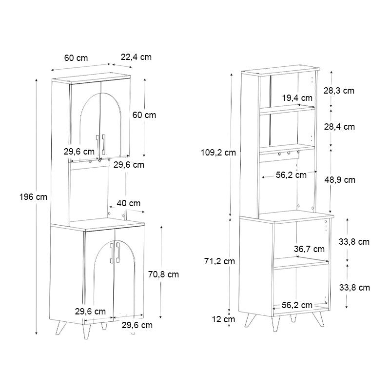 Έπιπλο Κουζίνας Kalira 2 Χρώμα Λευκό - Rota Oak 60x40x196