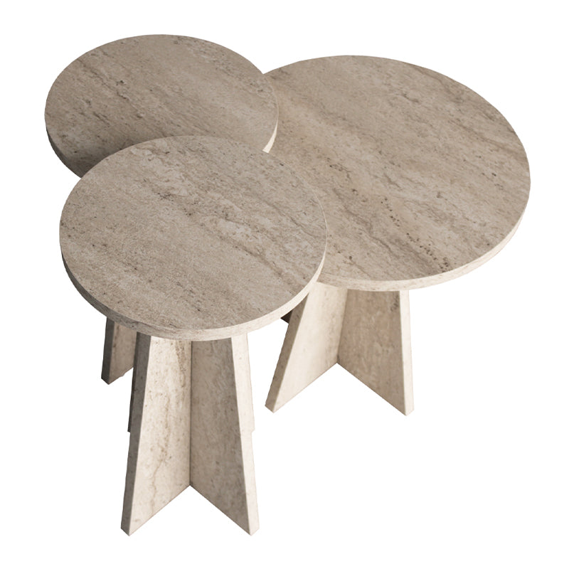 Τραπεζάκι Βοηθητικό Σετ 3 Τμχ Podel Χρώμα Travertine Φ29,6x52,1