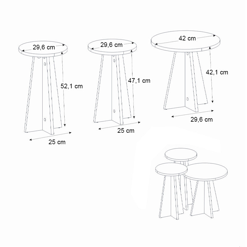 Τραπεζάκι Βοηθητικό Σετ 3 Τμχ Podel Χρώμα Travertine Φ29,6x52,1