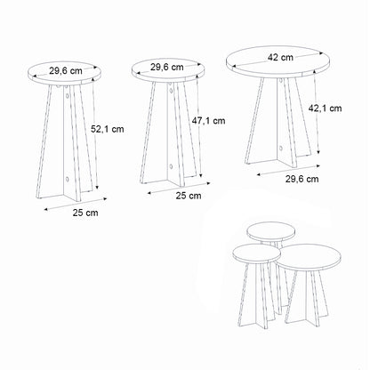 Τραπεζάκι Βοηθητικό Σετ 3 Τμχ Podel Χρώμα Travertine Φ29,6x52,1