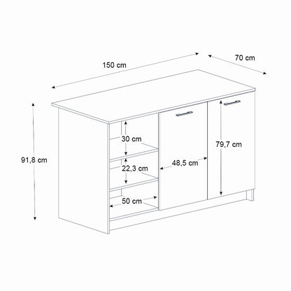 Τραπέζι - Πάγκος Κουζίνας Peres Χρώμα Λευκό - Sepet Oak 150x70x91,8