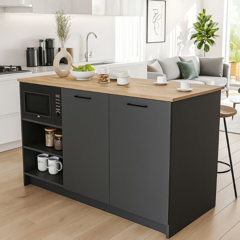 Τραπέζι - Πάγκος Κουζίνας Peres Χρώμα Ανθρακί - Sepet Oak 150x70x91,8