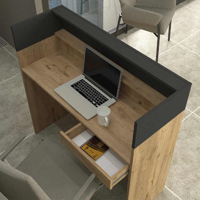 Γραφείο Υποδοχής - Reception Wilko με LED Χρώμα Sepet Oak - Ανθρακί 113,6x42x110