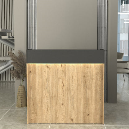 Γραφείο Υποδοχής - Reception Wilko με LED Χρώμα Sepet Oak - Ανθρακί 113,6x42x110