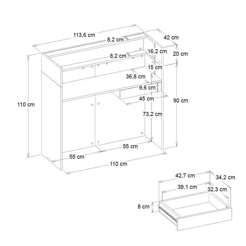 Γραφείο Υποδοχής - Reception Wilko με LED Χρώμα Sepet Oak - Ανθρακί 113,6x42x110