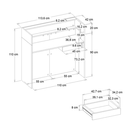 Γραφείο Υποδοχής - Reception Wilko με LED Χρώμα Sepet Oak - Ανθρακί 113,6x42x110