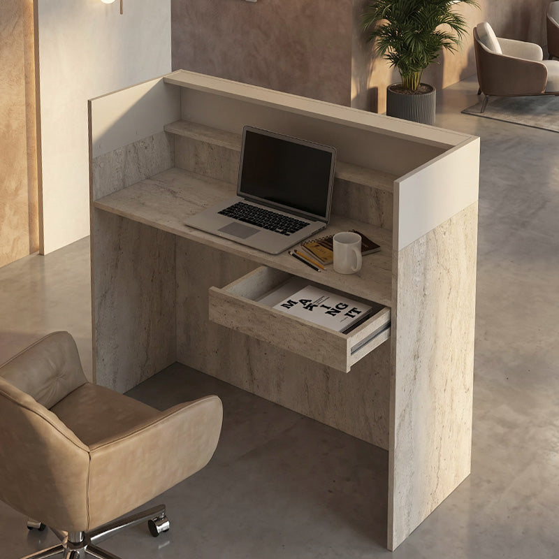 Γραφείο Υποδοχής - Reception Wilko με LED Χρώμα Travertine - Sandstone 113,6x42x110