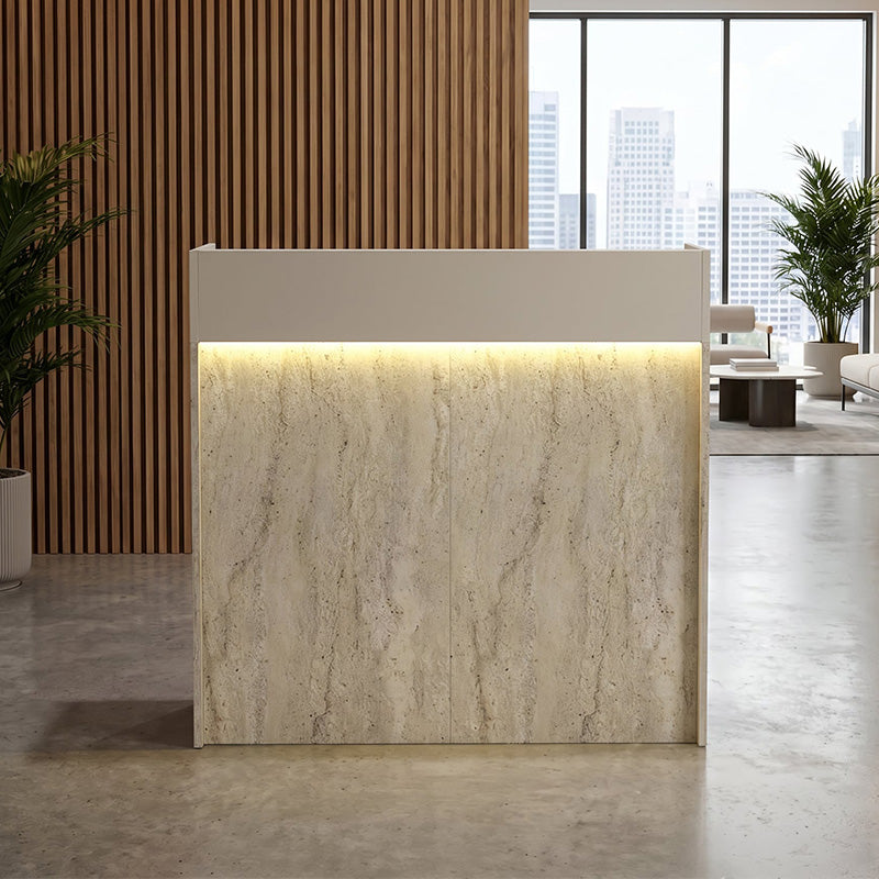 Γραφείο Υποδοχής - Reception Wilko με LED Χρώμα Travertine - Sandstone 113,6x42x110