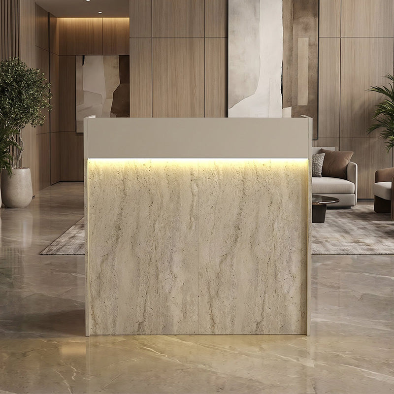 Γραφείο Υποδοχής - Reception Wilko με LED Χρώμα Travertine - Sandstone 113,6x42x110