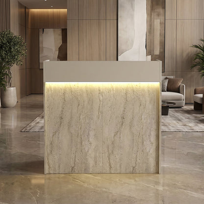 Γραφείο Υποδοχής - Reception Wilko με LED Χρώμα Travertine - Sandstone 113,6x42x110
