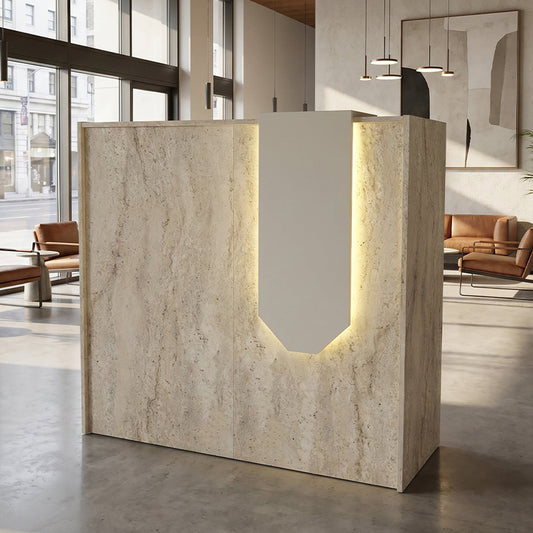 Γραφείο Υποδοχής - Reception Navita με LED Χρώμα Travertine - Sandstone 113,6x42x111,8