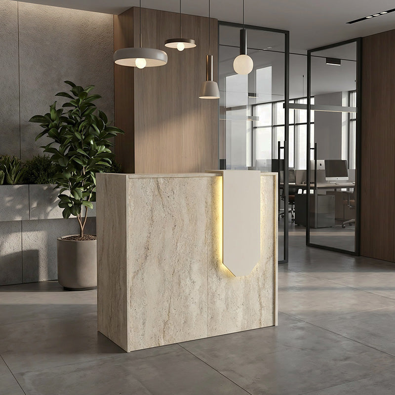 Γραφείο Υποδοχής - Reception Navita με LED Χρώμα Travertine - Sandstone 113,6x42x111,8