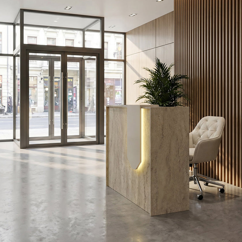 Γραφείο Υποδοχής - Reception Navita με LED Χρώμα Travertine - Sandstone 113,6x42x111,8
