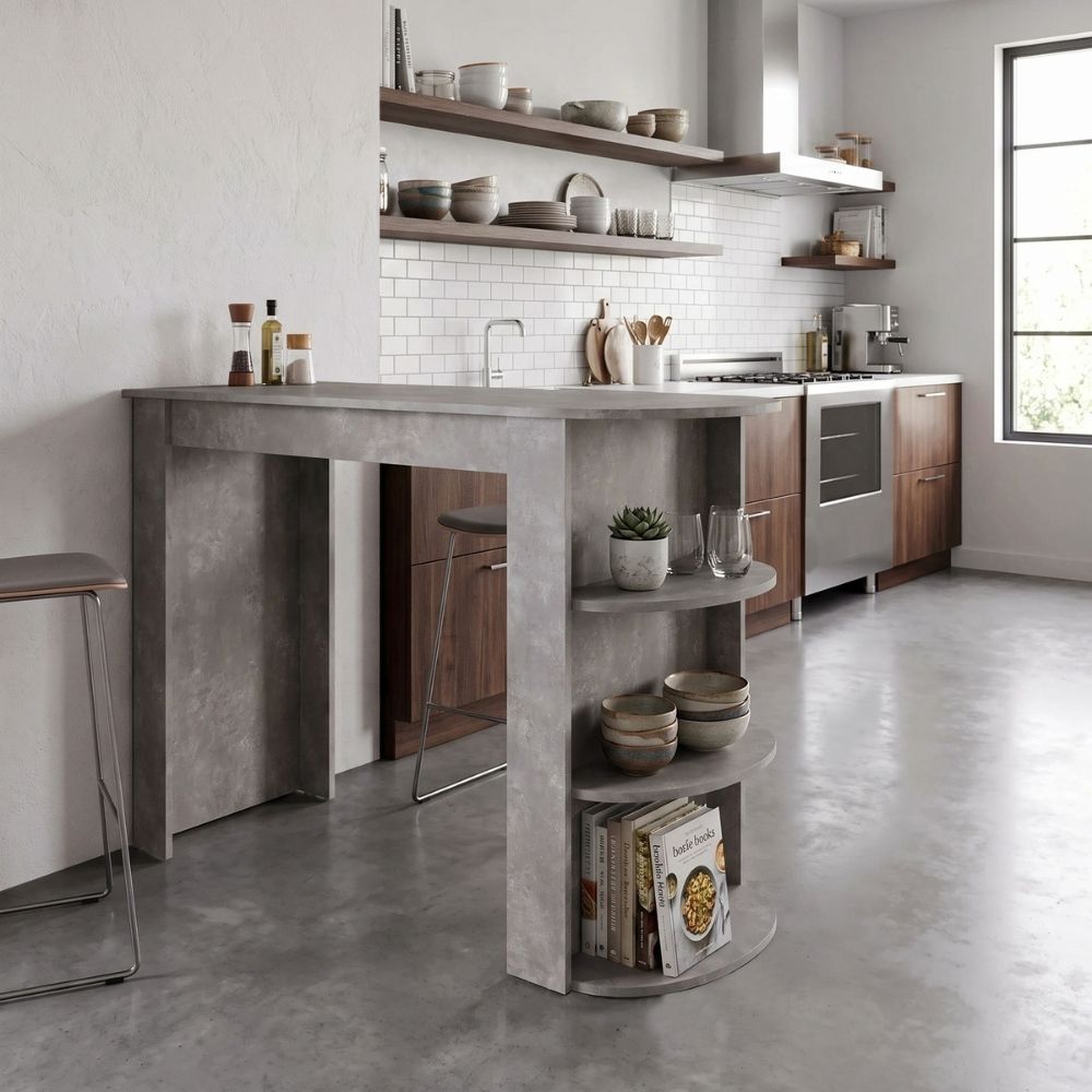 Τραπέζι Μπαρ Vigne Χρώμα Γκρι Σκυροδέματος 150x51,6x101,8