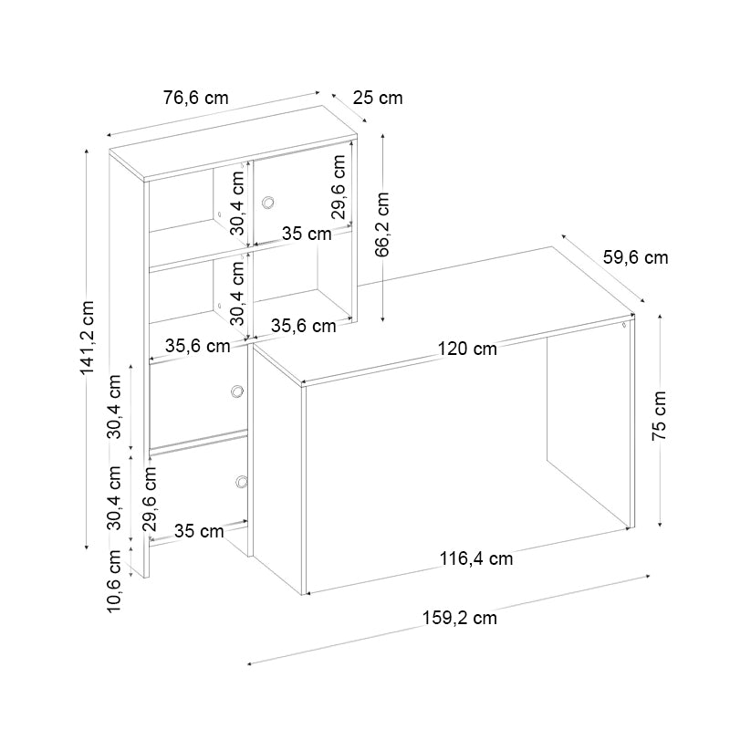 Γραφείο Εργασίας Lesya Αναστρέψιμο Χρώμα Καρυδί 159,2x59,6x141,2