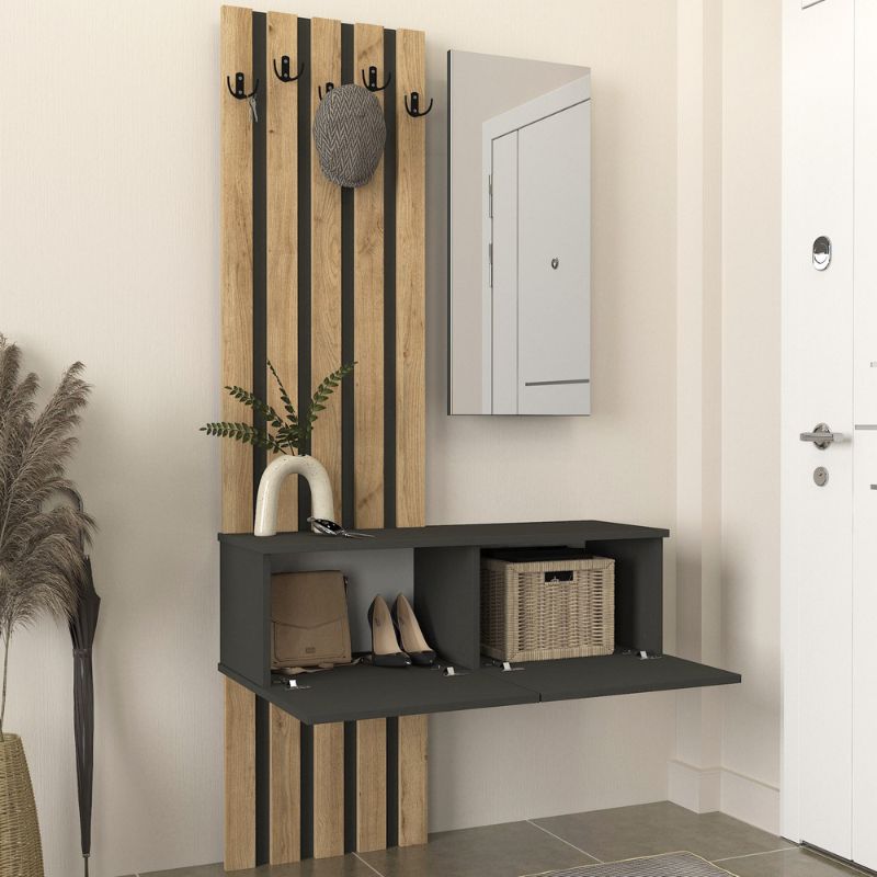 Έπιπλο Εισόδου Kanso Χρώμα Ανθρακί - Sepet Oak 100x35x196,7