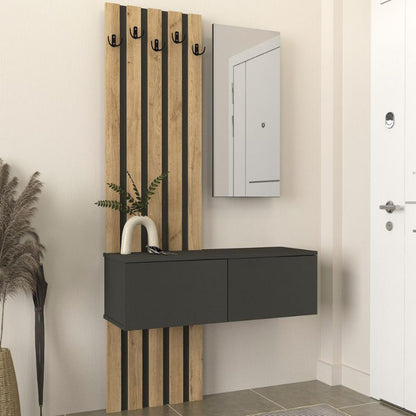 Έπιπλο Εισόδου Kanso Χρώμα Ανθρακί - Sepet Oak 100x35x196,7