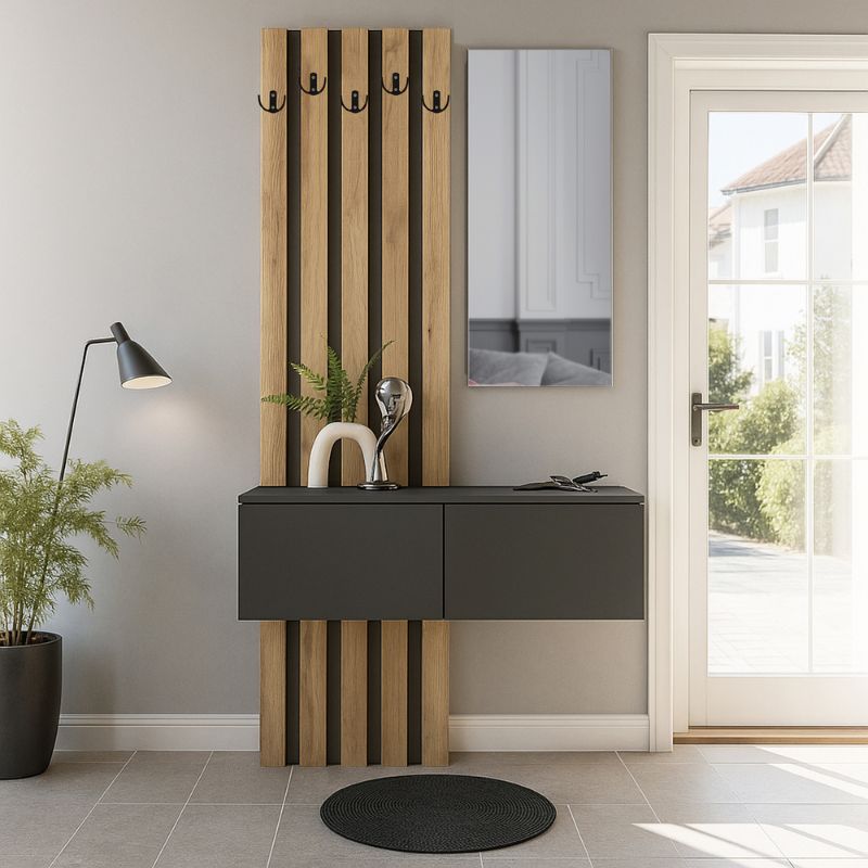 Έπιπλο Εισόδου Kanso Χρώμα Ανθρακί - Sepet Oak 100x35x196,7
