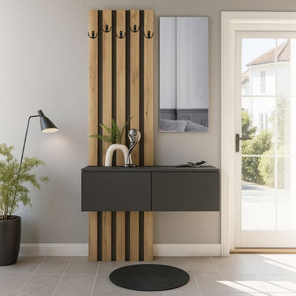 Έπιπλο Εισόδου Kanso Χρώμα Ανθρακί - Sepet Oak 100x35x196,7