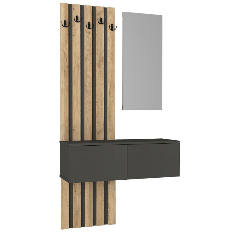 Έπιπλο Εισόδου Kanso Χρώμα Ανθρακί - Sepet Oak 100x35x196,7