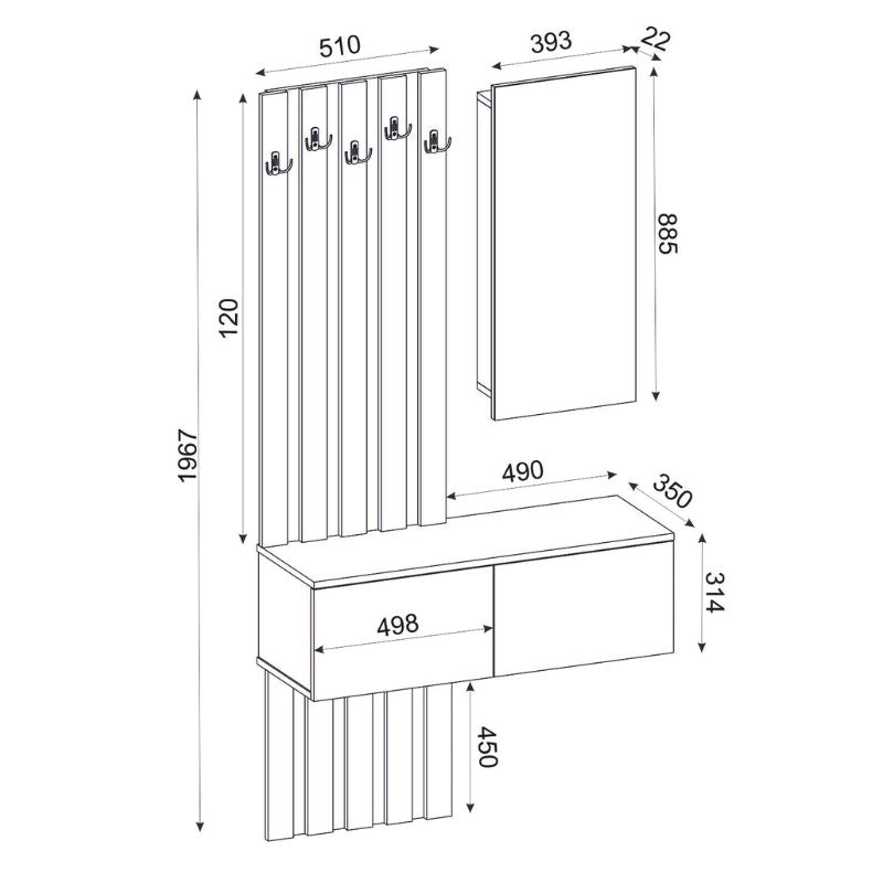 Έπιπλο Εισόδου Kanso Χρώμα Ανθρακί - Sepet Oak 100x35x196,7