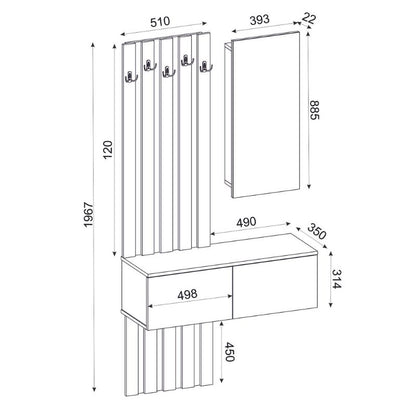 Έπιπλο Εισόδου Kanso Χρώμα Ανθρακί - Sepet Oak 100x35x196,7