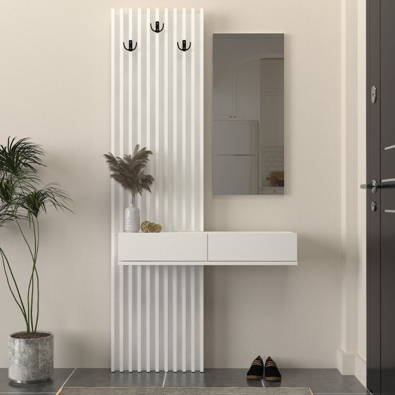 Έπιπλο Εισόδου Elois Χρώμα Λευκό 96,6x26,8x195,5